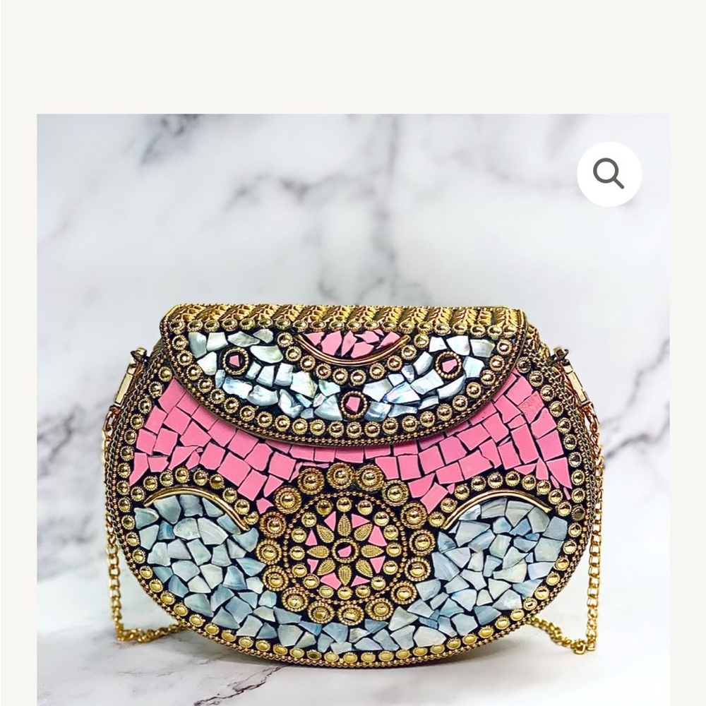RAMLA Beverly Hills Pink Mosaic Clutch Bag Crossbody Mini The Mosaic Muse